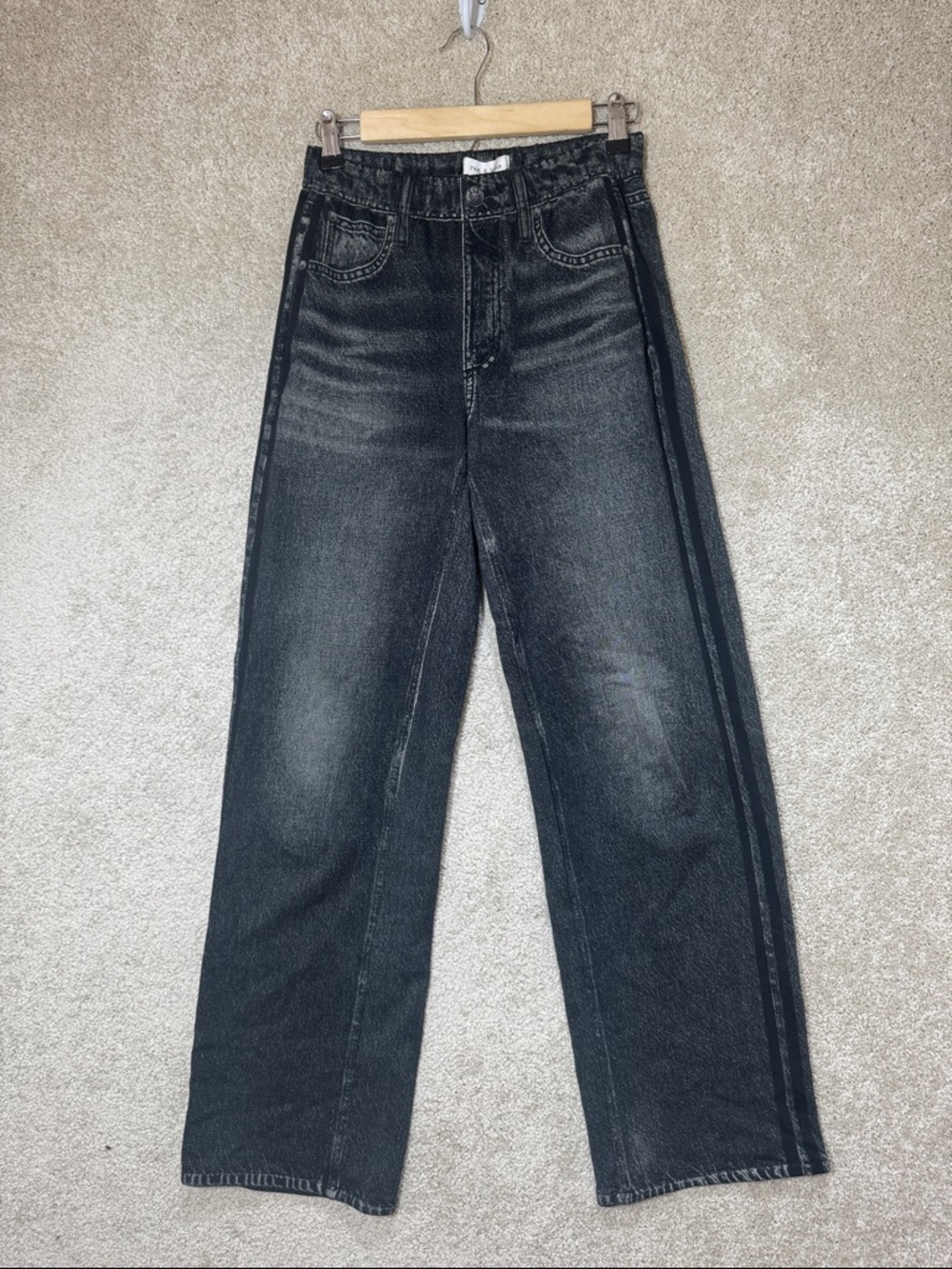 Rag & Bone NWT Size XS Marimar Wide Leg Track Pants Black Pull On Stretch